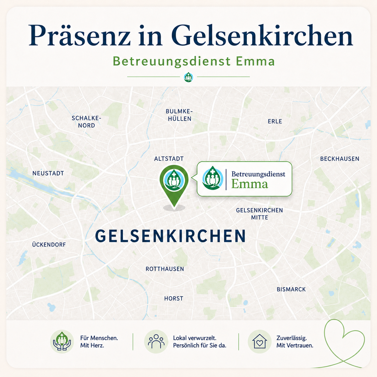 Übersichtskarte für den Standort Gelsenkirchen des Betreuungsdienstes Emma
